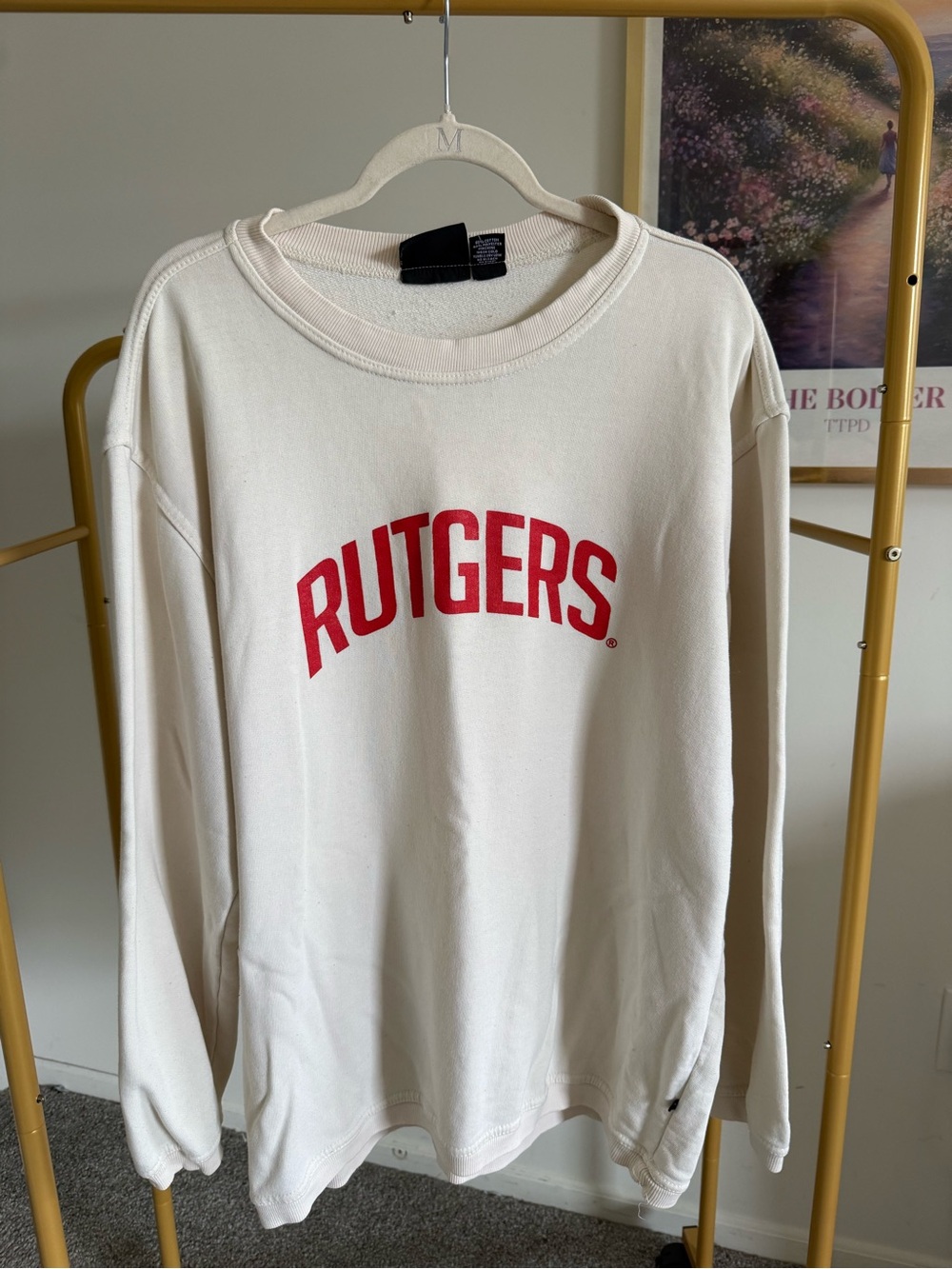 Rutgers Cream Crewneck Sweatshirt with Red Logo